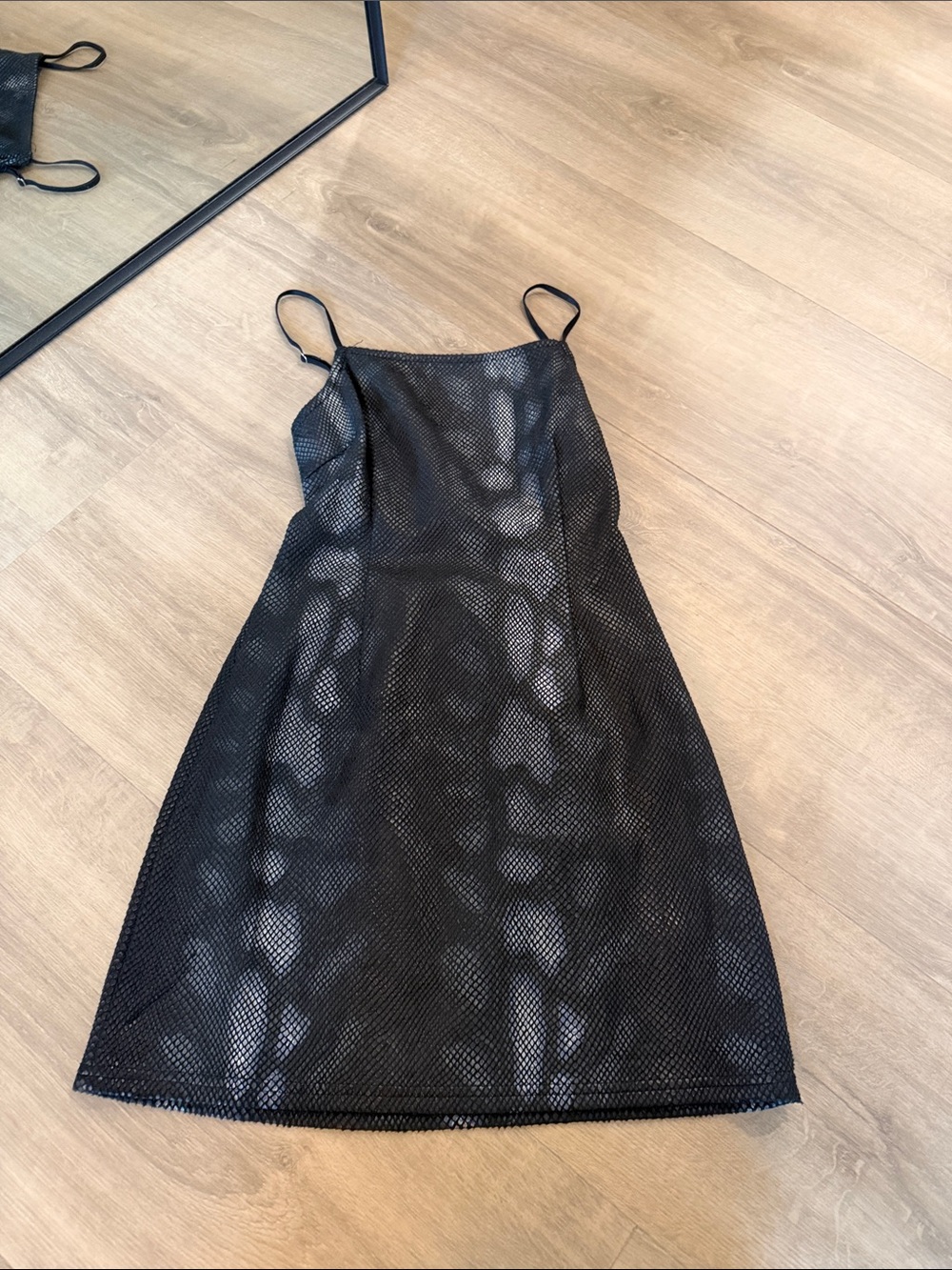Black Snake Print Slip Dress with Spaghetti Straps